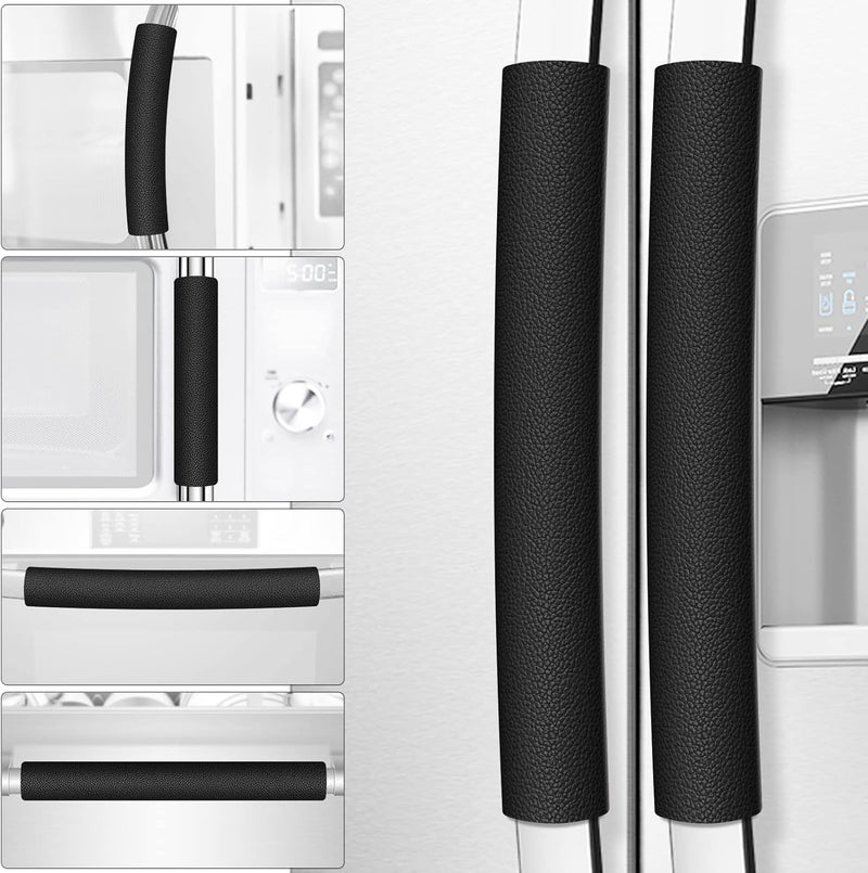 Royleath Refrigerator Door Handle Covers, 6PCS, Leather Kitchen Appliance Handle Covers, Keep Your Fridge Microwave Oven Stove or Dishwasher Clean, Stains Dirty Oils, Timesaver, Kitchen Decor (Black) - Image 1